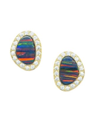 Pebble Stud Earrings With Lab-Grown Opal in Plated Sterling