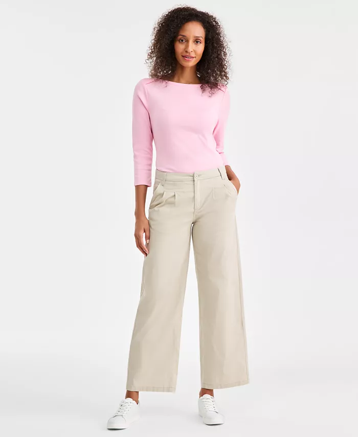 Women's Cotton-Blend Pleated-Front Pants - thumbnail 5