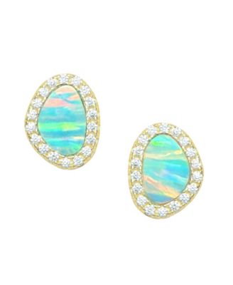 Pebble Stud Earrings With Lab-Grown Opal in Plated Sterling