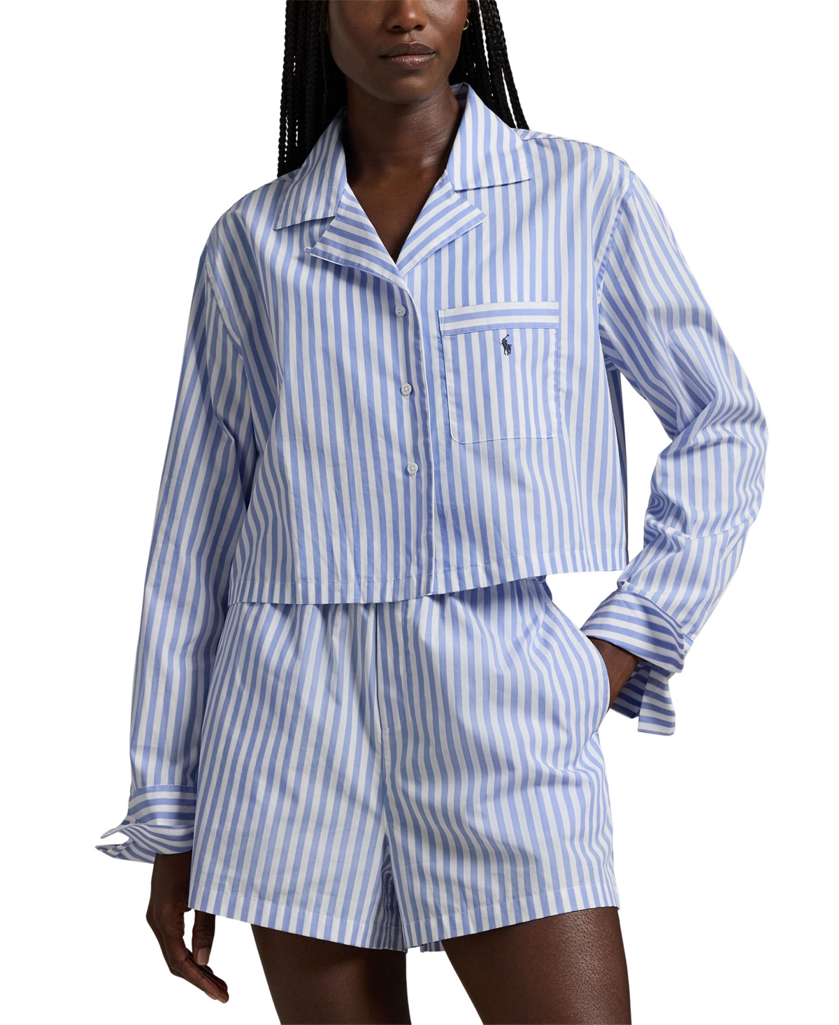 Polo Ralph Lauren Womens White Cloud X Hydrangea Stripe Long-sleeve Cotton Pyjama Set Xl In Blue