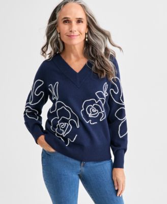 Women's Soutache V-Neck Sweater, Macy's Exclusive