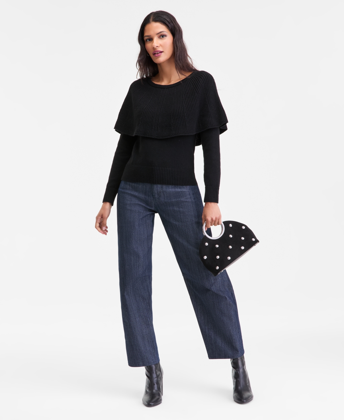 Inc International Concepts Women's Long Sleeve Cape Sweater, Macy's Exclusive In Black