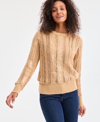 Women's Textured Shine Crewneck Sweater, Macy's Exclusive
