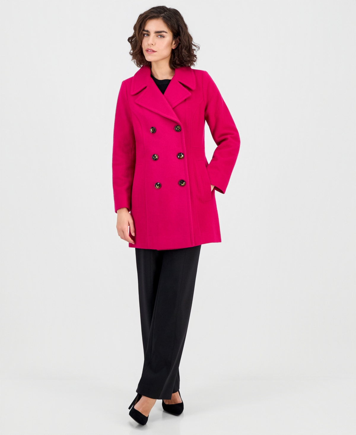 Anne Klein Women's Double-breasted Peacoat, Exclusively At Macy's In Pink