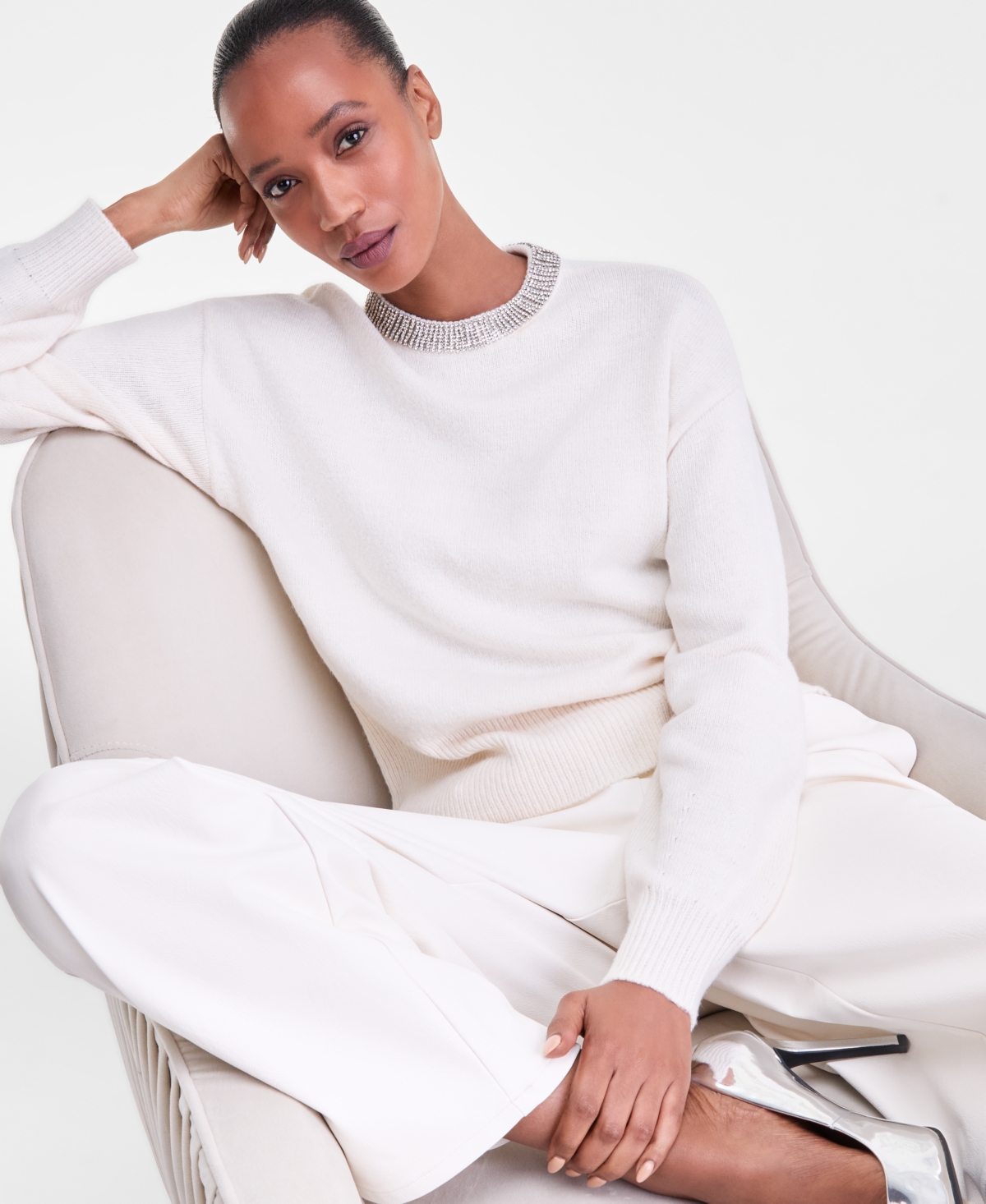 I.n.c. International Concepts Women's Rhinestone Collar Sweater, Macy's Exclusive