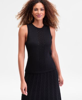 Women's Sleeveless Crochet-Panel Sweater