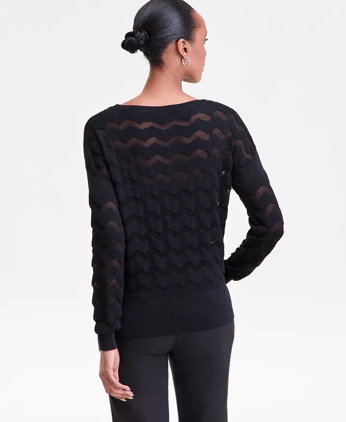 Women's Sheer Chevron Stripe Sweater - thumbnail 10