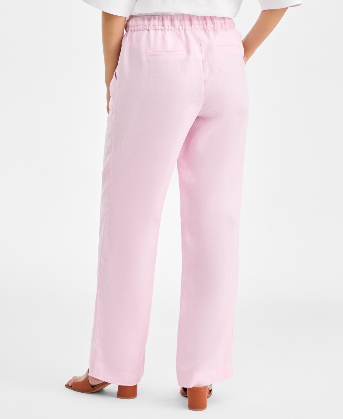 Charter Club Petite 100% Linen Drawstring Pants, Created For Macy's In Pink