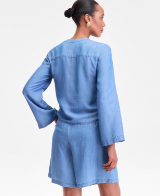 Women's Chambray Long-Sleeve Tie-Front Top, Macy's Exclusive