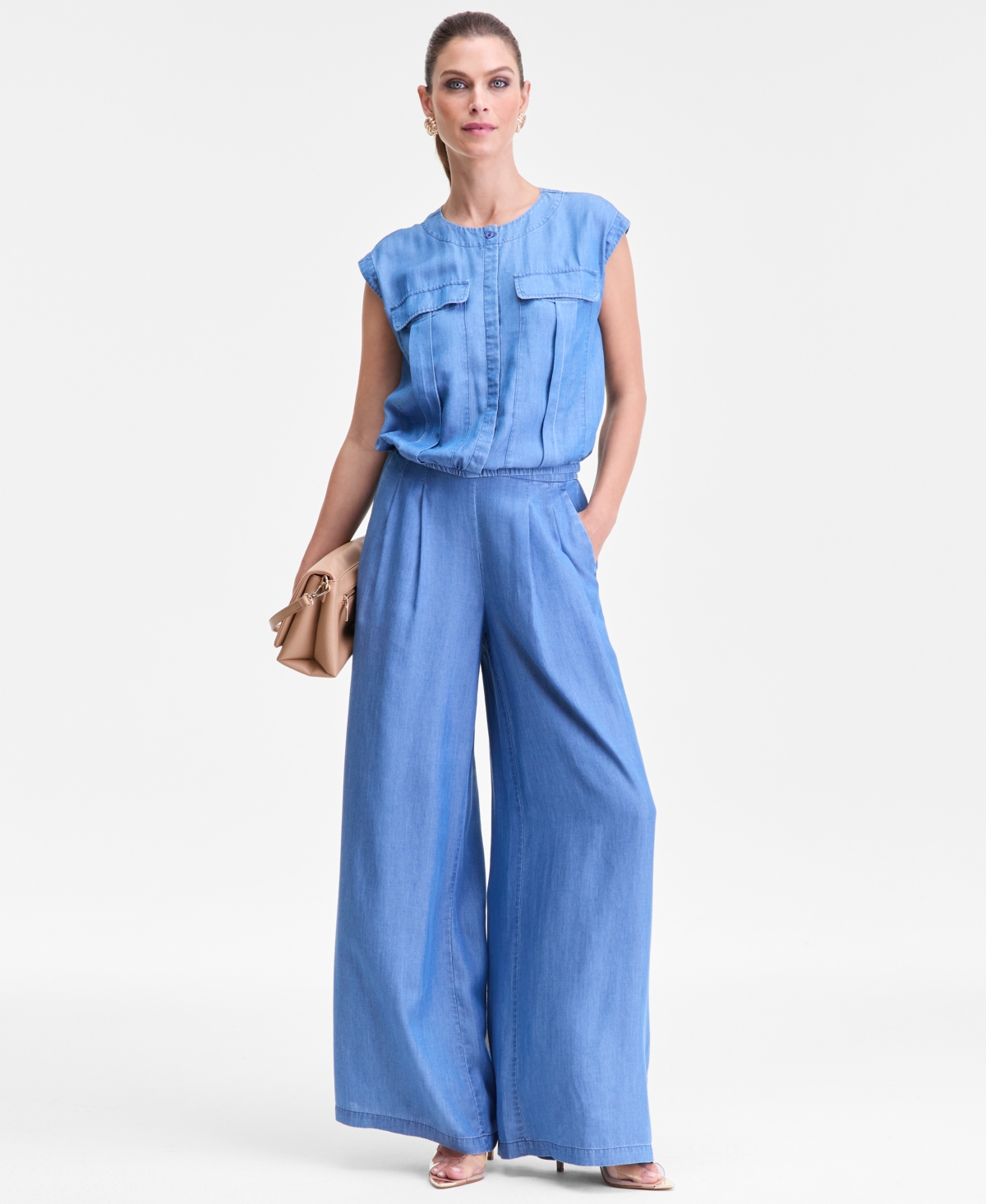 I.n.c. International Concepts Women's Extended-Shoulder Chambray Utility Shirt, Macy's Exclusive