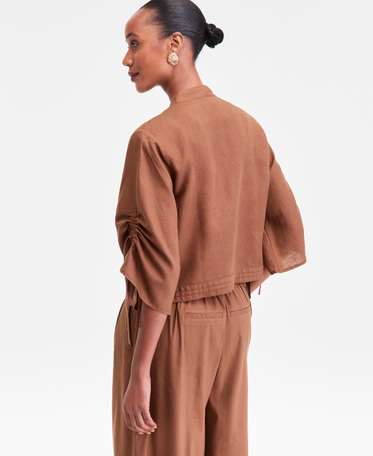 I.n.c. International Concepts Women's Tie-Sleeve Chambray Tie-Waist Blouse, Macy's Exclusive