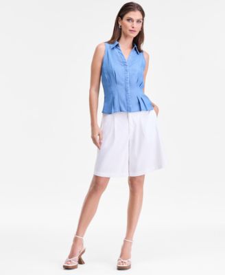Women's Chambray Seamed-Waist Sleeveless Shirt, Macy's Exclusive