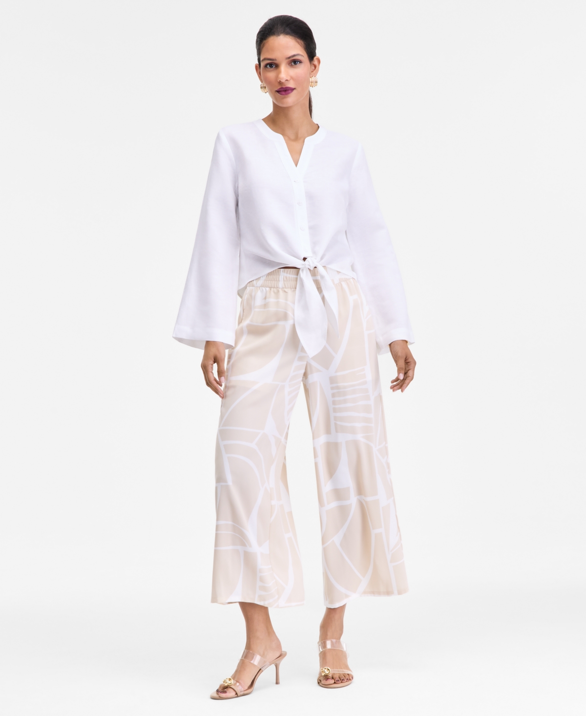 I.n.c. International Concepts Women's Tie-Front Button-Up Blouse, Macy's Exclusive