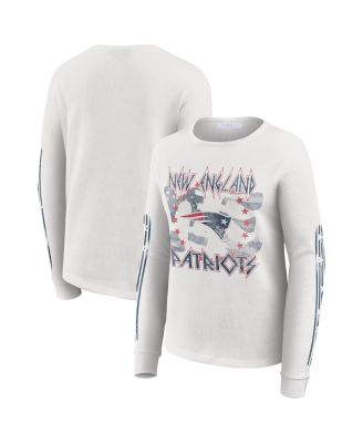 WEAR by Erin Andrews - Women's White New England Patriots Graphic Waffle Long-Sleeve T-Shirt