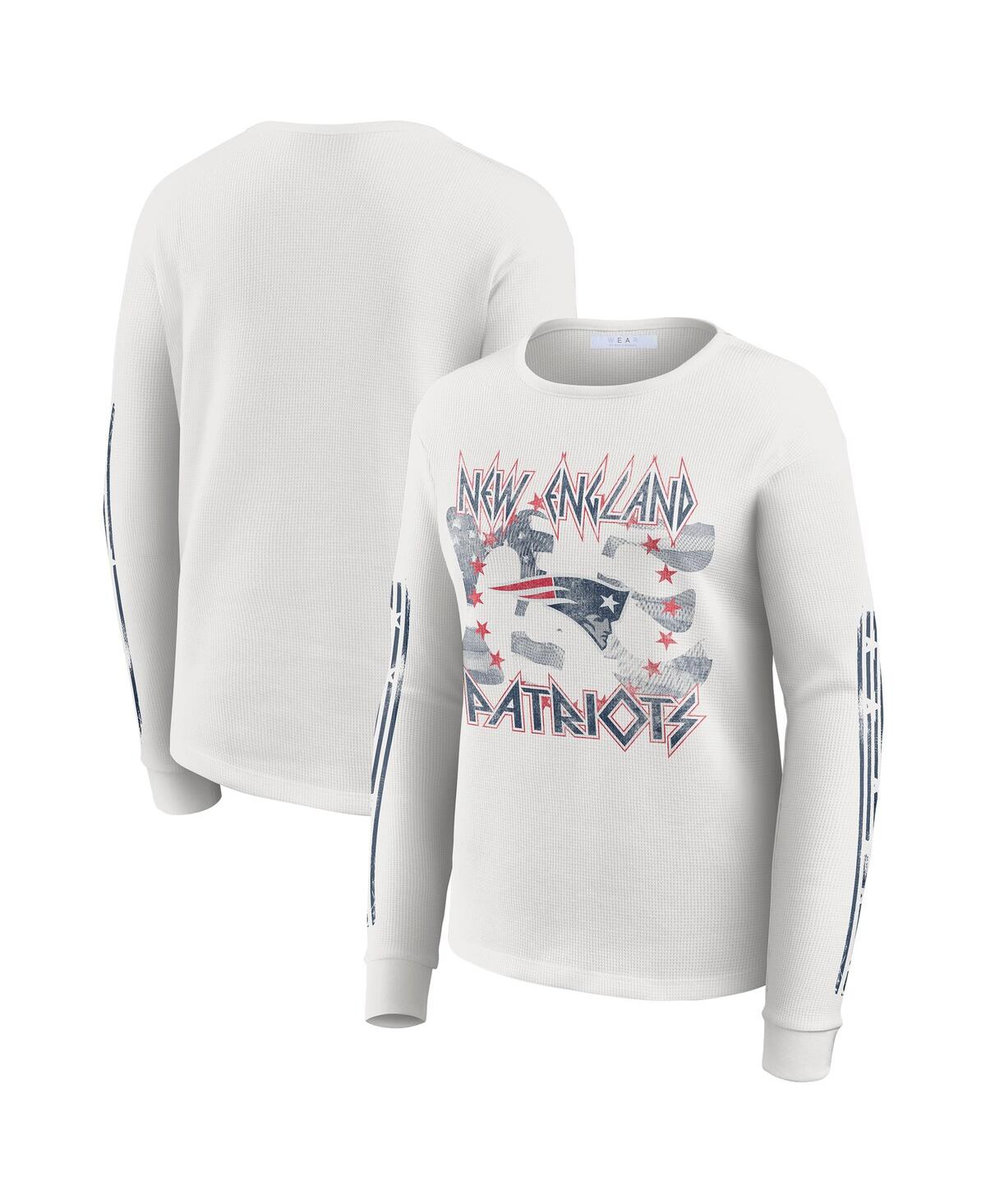 Wear By Erin Andrews Women's White New England Patriots Graphic Waffle Long-sleeve T-shirt