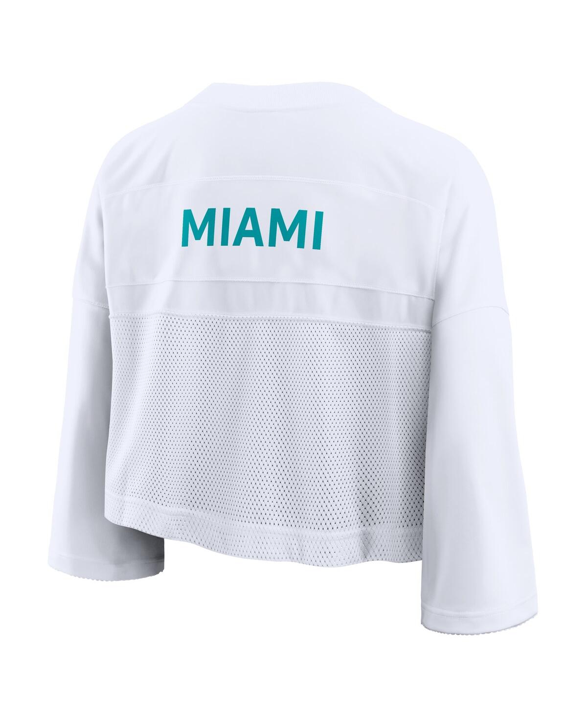 Nike Women's White Miami Dolphins Primetime Cropped Mesh Dri-fit Fashion Jersey In White