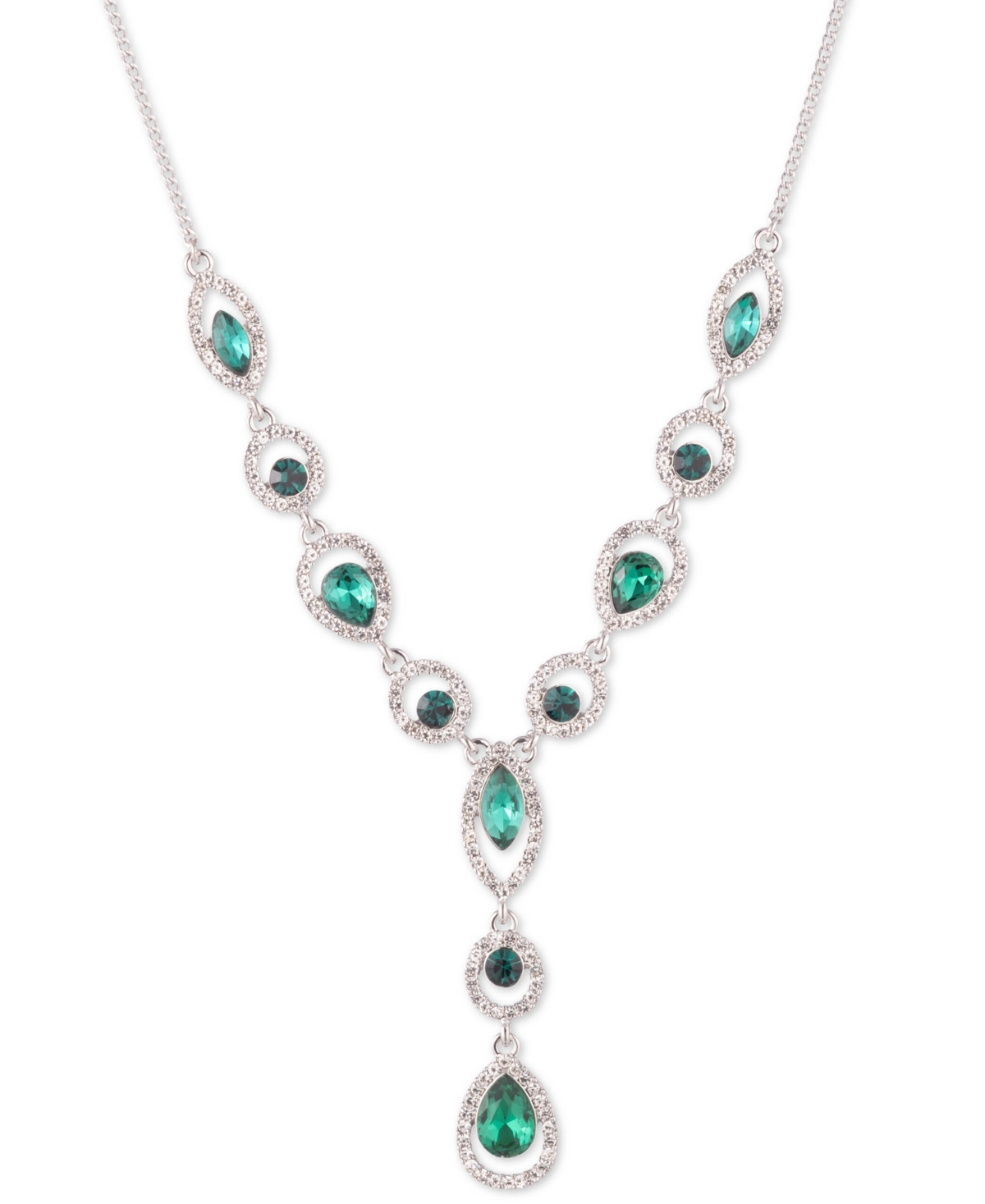 Givenchy Rhodium Emerald Stone Silver-tone Y Necklace In Metallic