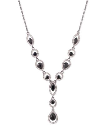 Rhodium Emerald Stone Silver-Tone Y Necklace