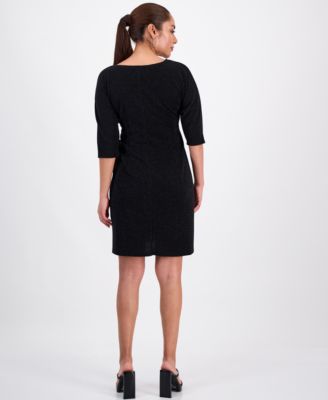 Petite Glitter-Knit 3/4-Sleeve Sarong Dress