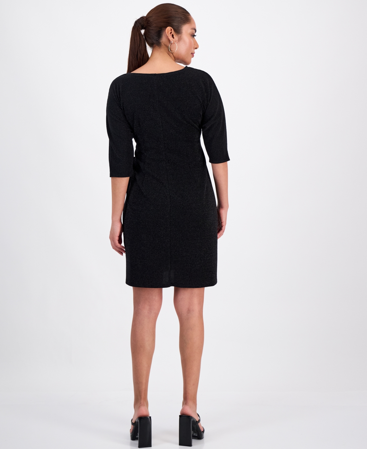 Robbie Bee Petite Glitter-Knit 3/4-Sleeve Sarong Dress