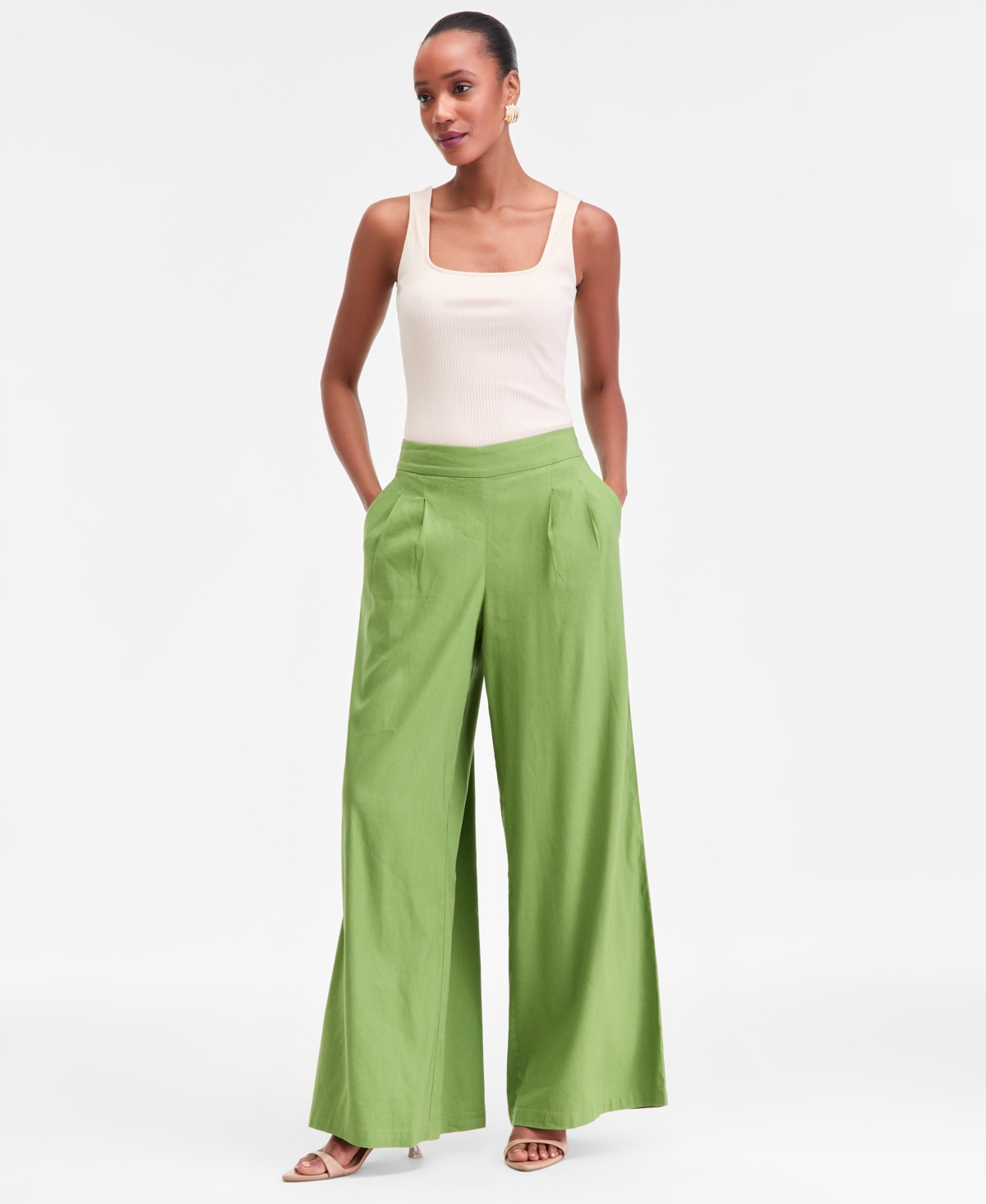 I.n.c. International Concepts Women's Linen Pull-On Wide-Leg Pants, Macy's Exclusive