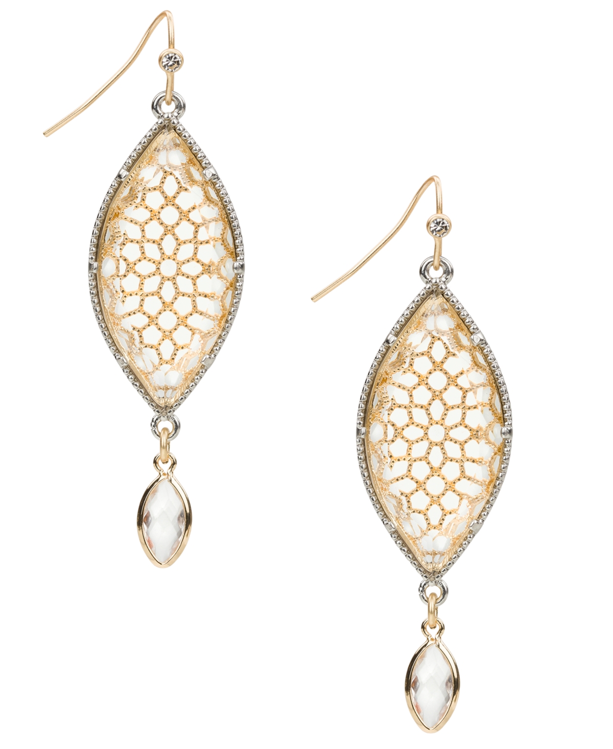 Patricia Nash Glass And Resin Stone Matte Gold-tone And Rhodium Marquise Drop Earrings In Gold