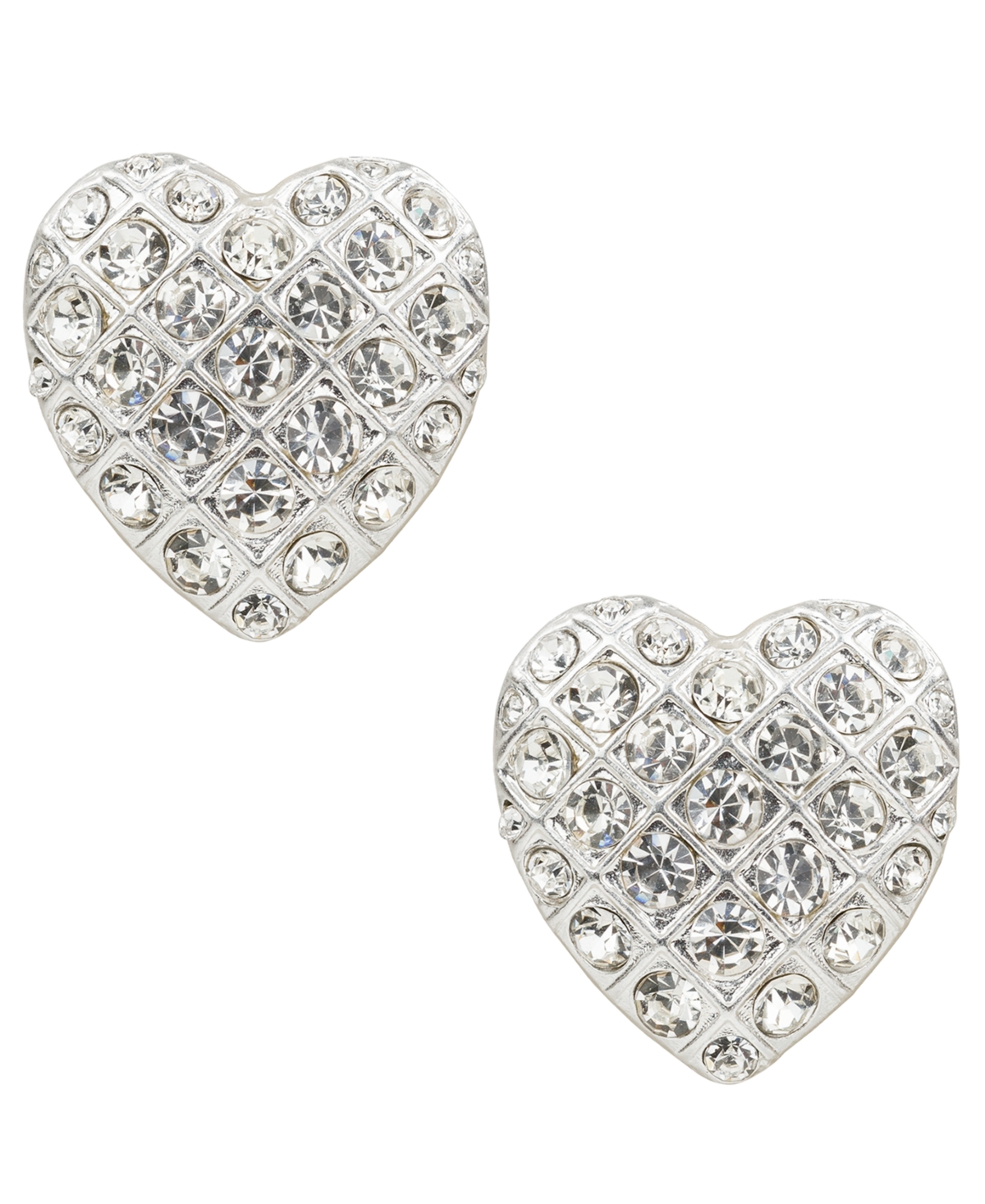 Patricia Nash Glass Stone Worn Silver-tone Heart Button Post Earrings In Metallic