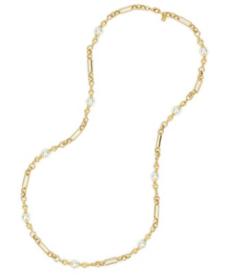 Glass Cultivated Pearl Worn Gold-Tone Station Necklace