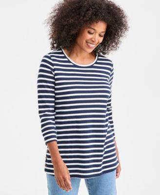 Women's Striped Button-Trim Tunic Top