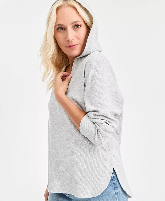 Women's Waffle-Knit Pullover Hoodie - thumbnail 9