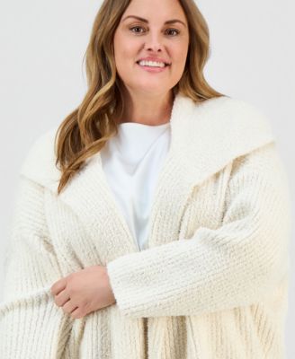 Plus Size Wide-Collar Cardigan Sweater