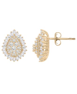 Diamond Baguette & Round Cluster Earrings (1 ct. t.w.) in 14K Yellow Gold,  Macy's Exclusive