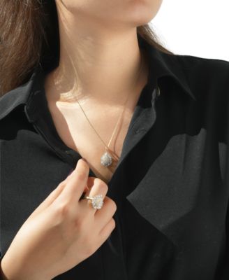 Diamond Baguette & Round Cluster Pendant Necklace (1 ct. t.w.) in 14K Yellow Gold, Macy's Exclusive