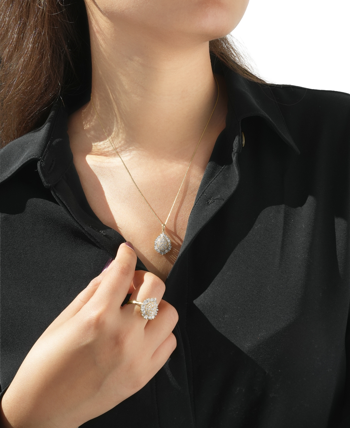 Wrapped In Love Diamond Round (0.72 Ct. T.w.) And Baguette (0.28 Ct. T.w.) Cluster Pendant Necklace In 14k Yellow Go In Gold