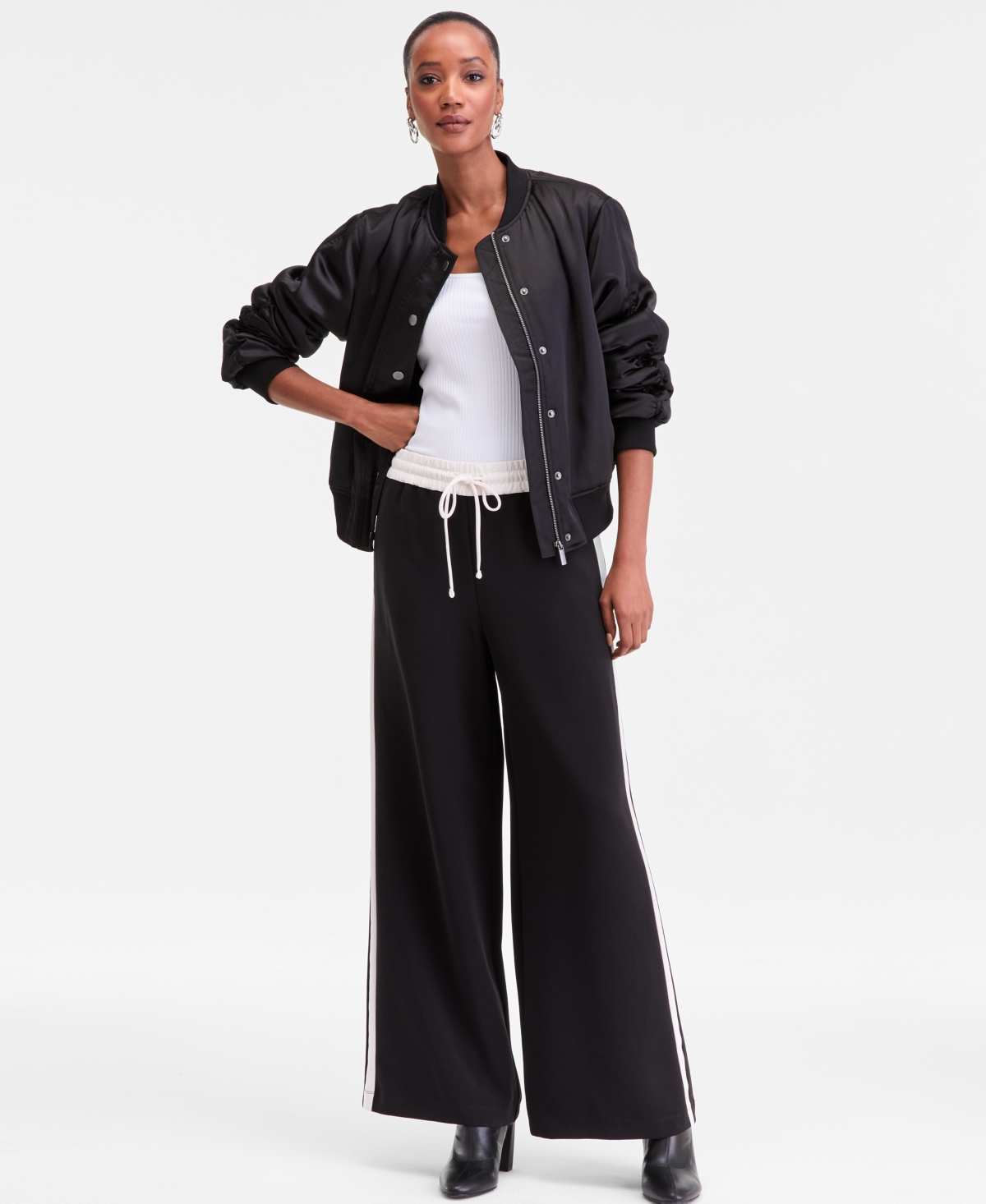 I.n.c. International Concepts Women's Side-Stripe Drawstring Wide-Leg Pants, Macy's Exclusive
