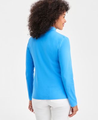 Petite Mock-Neck Cotton Long-Sleeve T-Shirt, Created for Macy's 