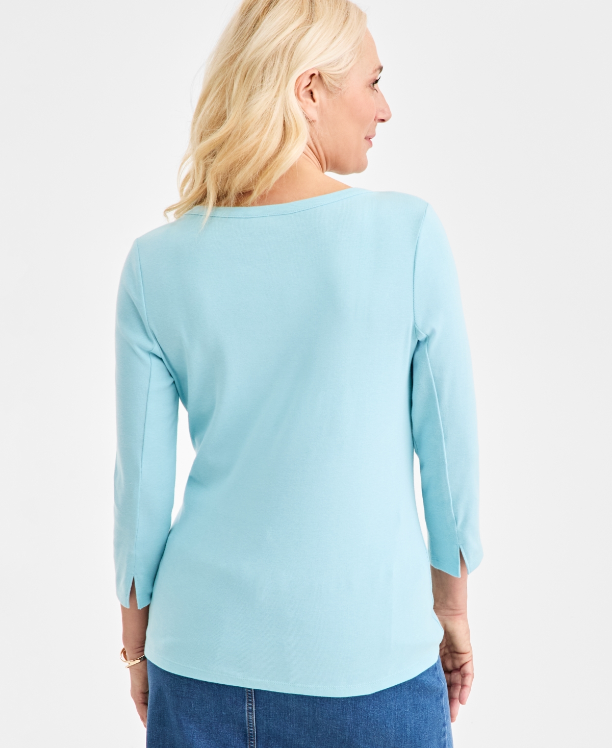 Style & Co Women's Pima Cotton 3/4-sleeve Boat-neck Top, Created For Macy's In Blue