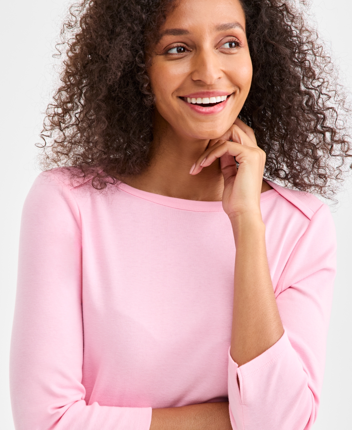 Style & Co Women's Pima Cotton 3/4-sleeve Boat-neck Top, Created For Macy's In Pink