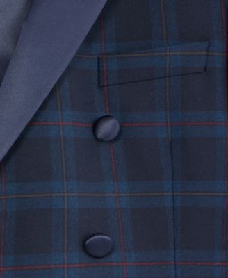 Boys 8-20 Navy Tartan Tuxedo Jacket