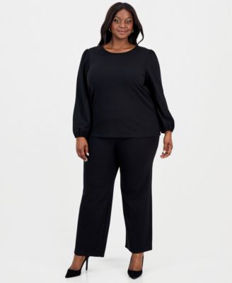 Plus Size Blouson-Sleeve Top & Pull-On Pants