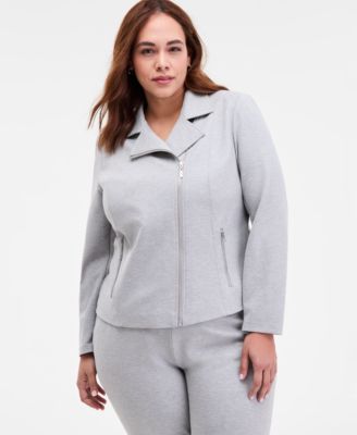 Anne Klein Plus Size High-rise Pull-on Compression Pants In Gray