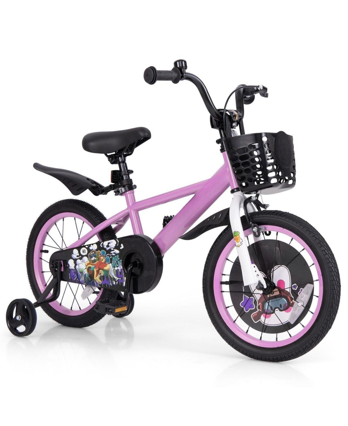 Детская игрушка HONGGE 16" Sport Bike with Adjustable Handlebar and Saddle, Dual Brakes and Removable Training Wheels, Ages 4–8, цвет: Фиолетовый — фото 1