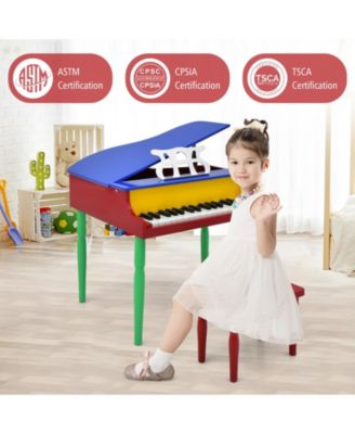30-Key Wooden Toy Kids Grand Piano with Bench and Music Rack