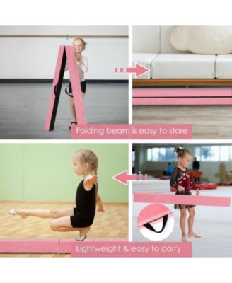 7 Ft Folding Floor Balance Beam with Handles for Gymnastics Training, Pink