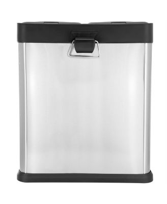 2 Section 15 Liter/ 4 Gallon Each Section Trash and Recycling Step Bin in Matte Silver