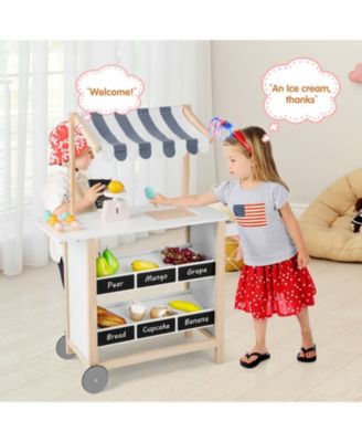Kids Wooden Ice Cream Cart with Chalkboard and Storage, Ages 3+