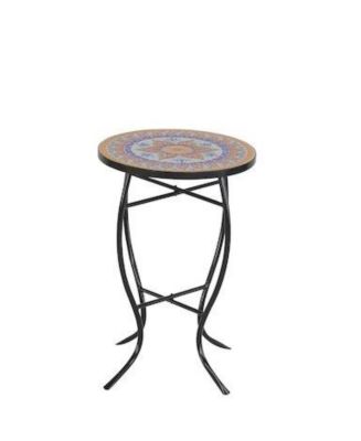 Faux Rattan Basket Chair Set With Mosiac Accent Table