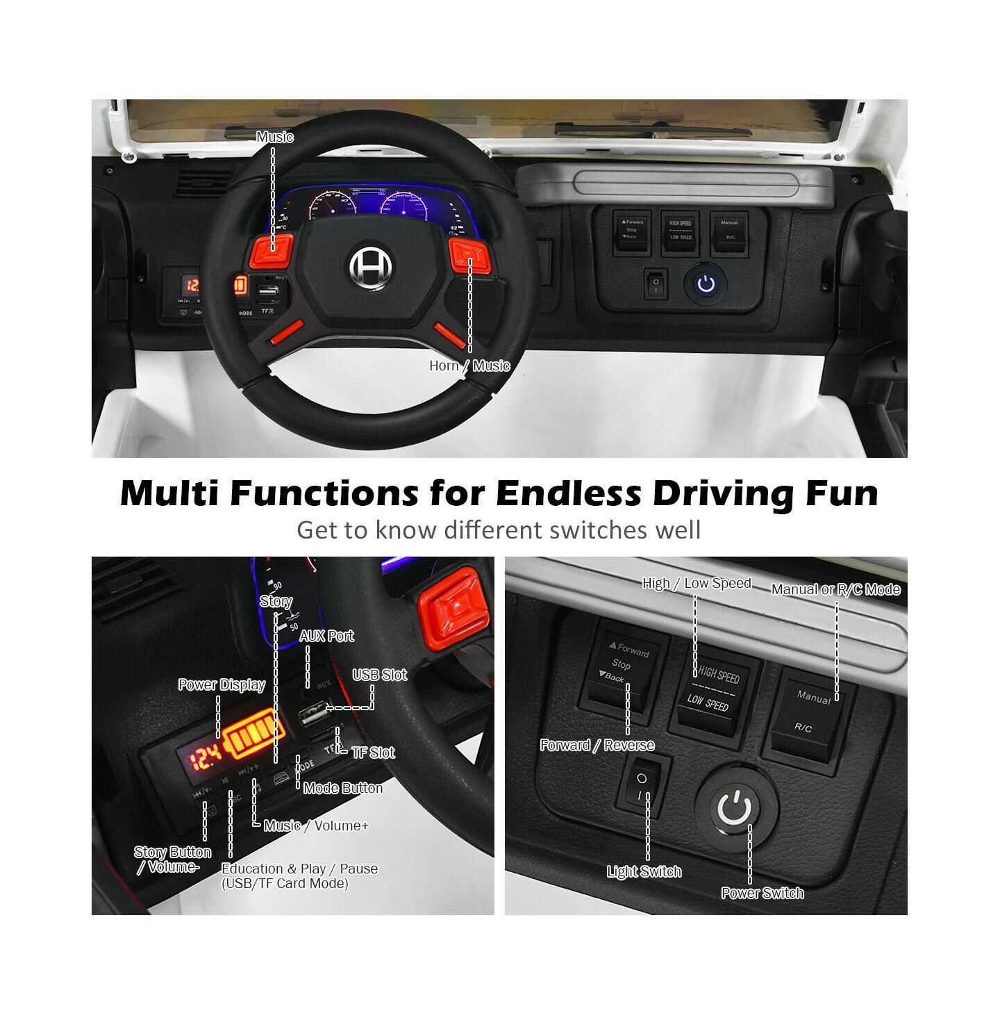 Детская игрушка HONGGE 12V Two-Seater Remote Control Ride-On Truck with LED Headlights, For 2 Players, Ages 3-7, цвет: Белый — фото 10