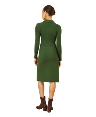 Women's Belted Rib Knit Midi Dress With Pockets