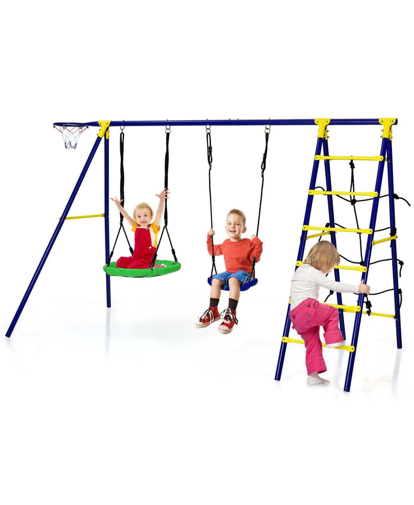 Детские игрушки HONGGE 5-in-1 A-Frame Rust-Resistant Swing Set, Ages 3+, цвет: Синий — фото 2